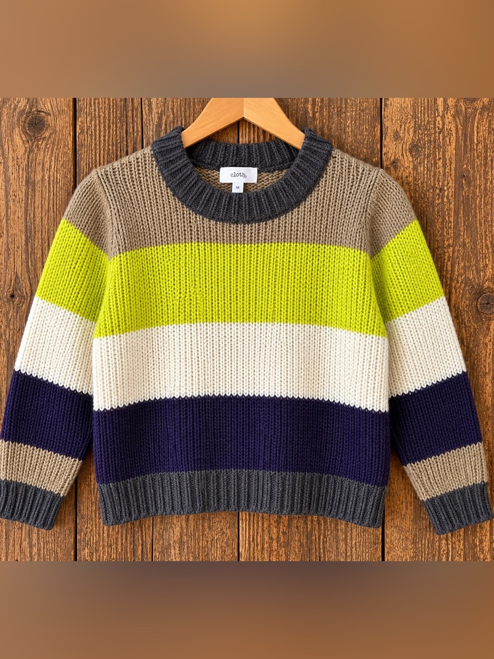 Cloth by RD Colorblock Chunky Knit Sweater M Neon Yellow Purple Stripe